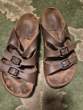 Birkenstock Brown Triple-Strap Leather Sandals